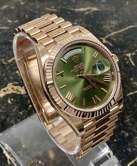 rose gold green dial rolex|rolex day date green dial.